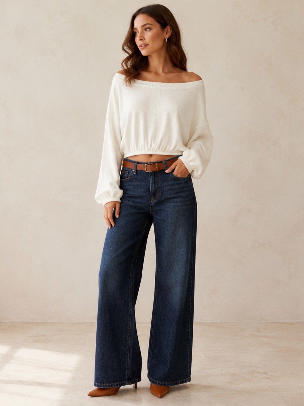 Free People Ivory Cropped Boatneck Pullover